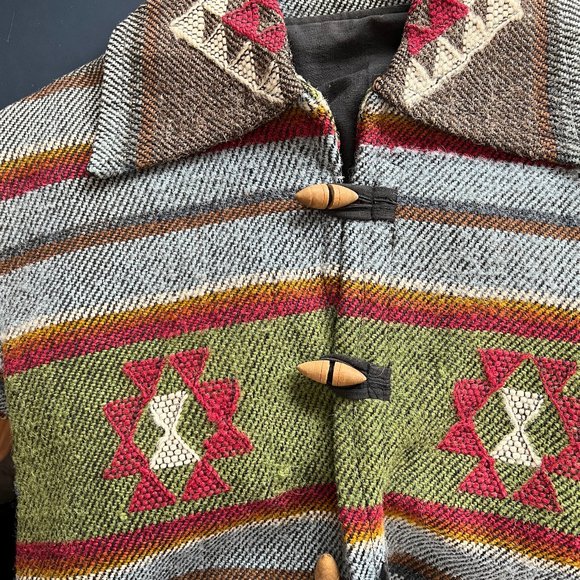 Vintage Western Bohemian Jacket Duffle Wood Toggle Coat Boho Aztec Boho Handmade - Picture 5 of 7
